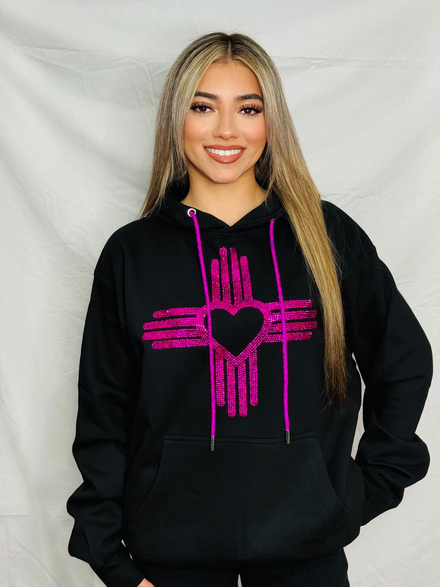 Hot Pink Zia Heart Rhinestone Hoodie