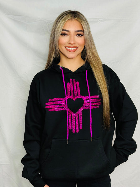 Hot Pink Zia Heart Rhinestone Hoodie