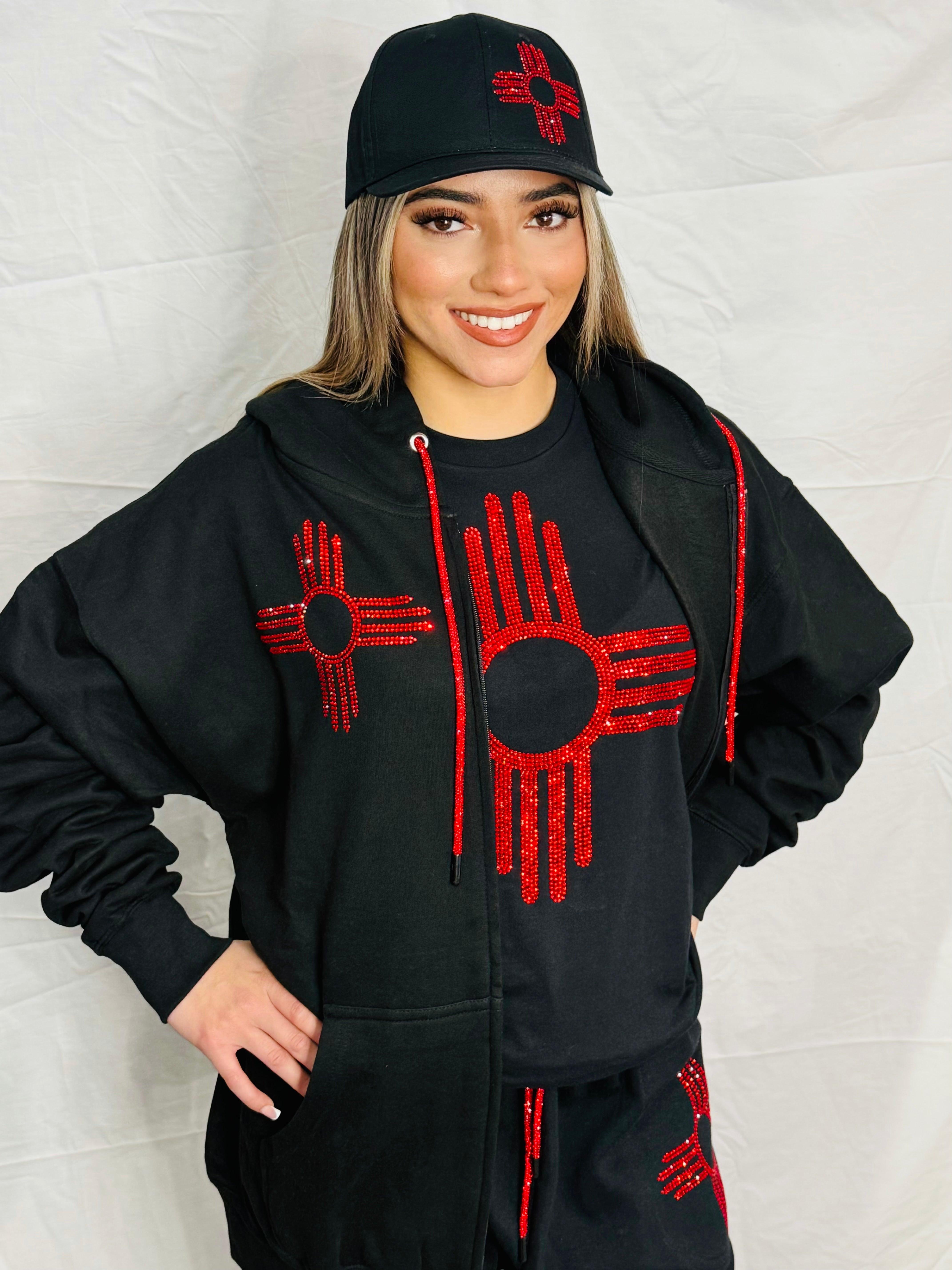 Red Rhinestone Zia Zip Up Hoodie – Eddie Valentin