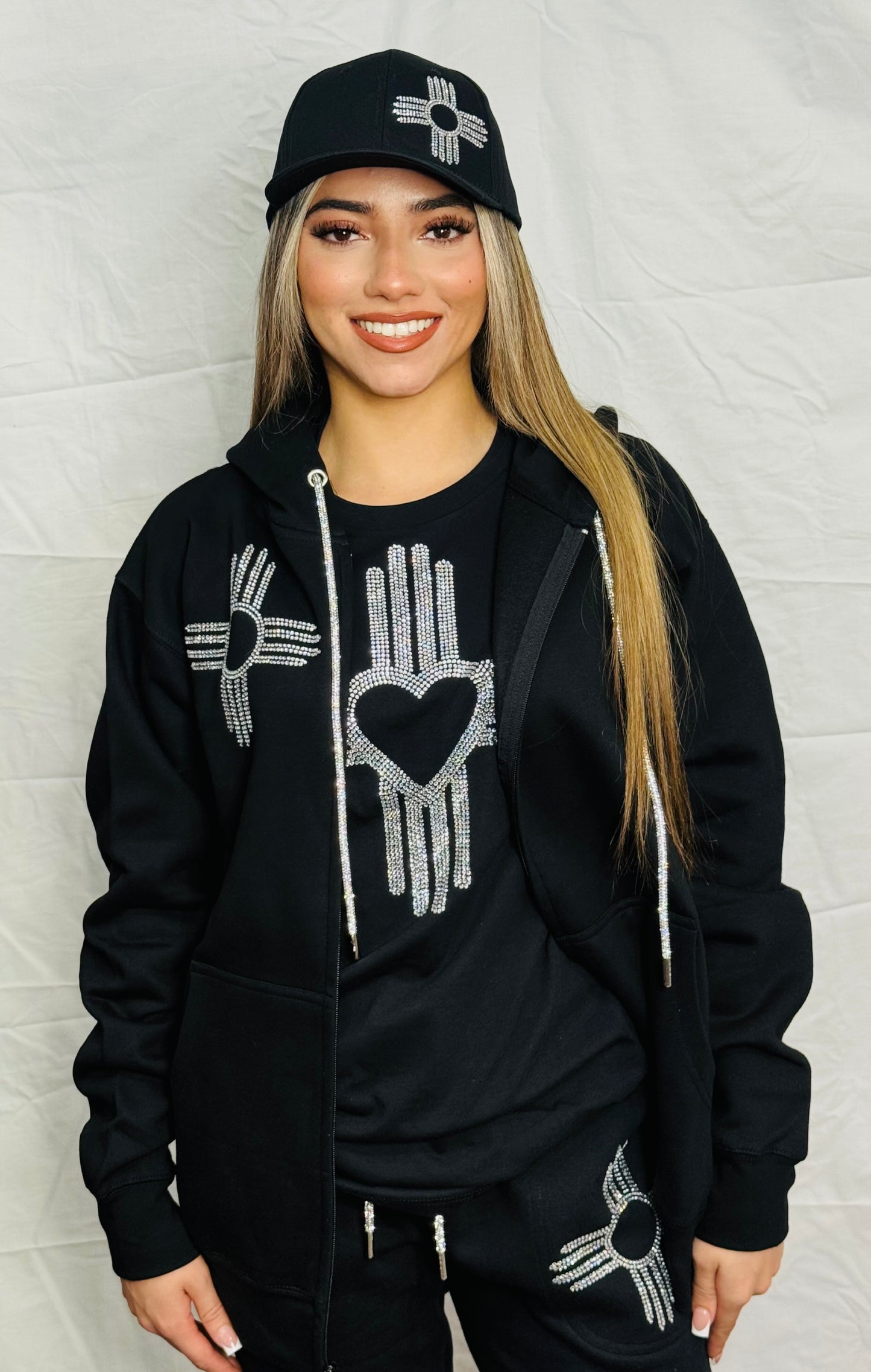 Silver Zia Rhinestone Zip Up Hoodie