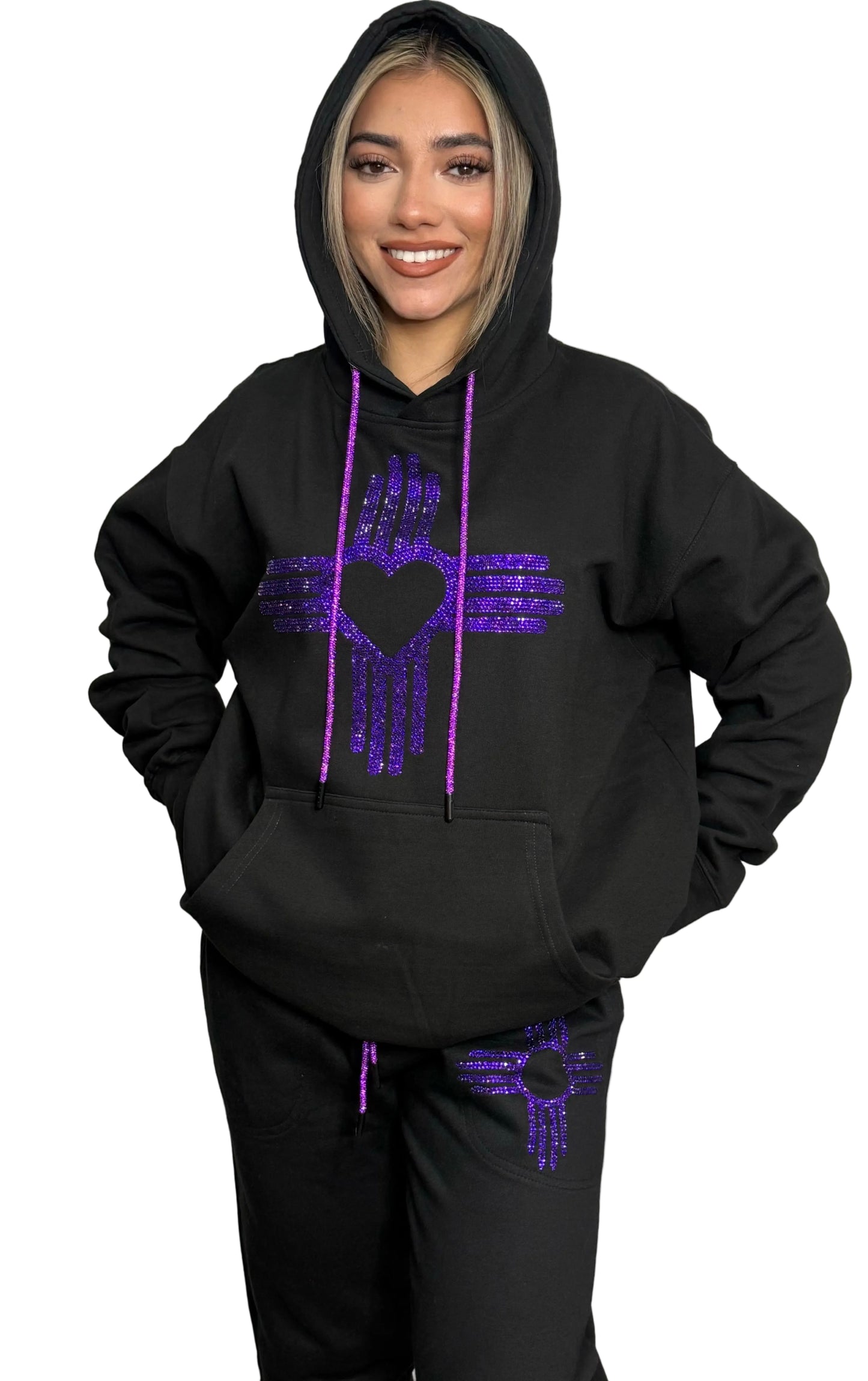 New Purple Rhinestone Zia Heart Hoodie