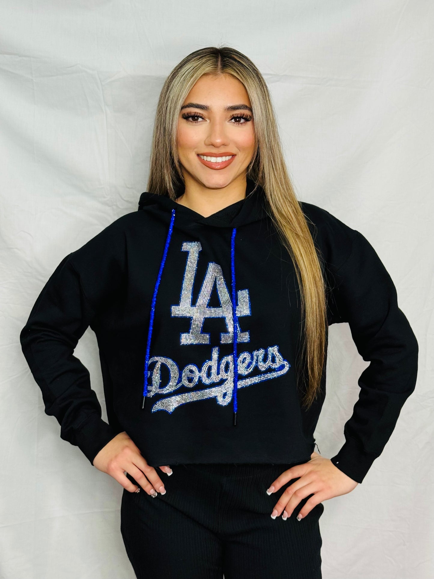 LA Dodgers Rhinestone Crop Hoodie