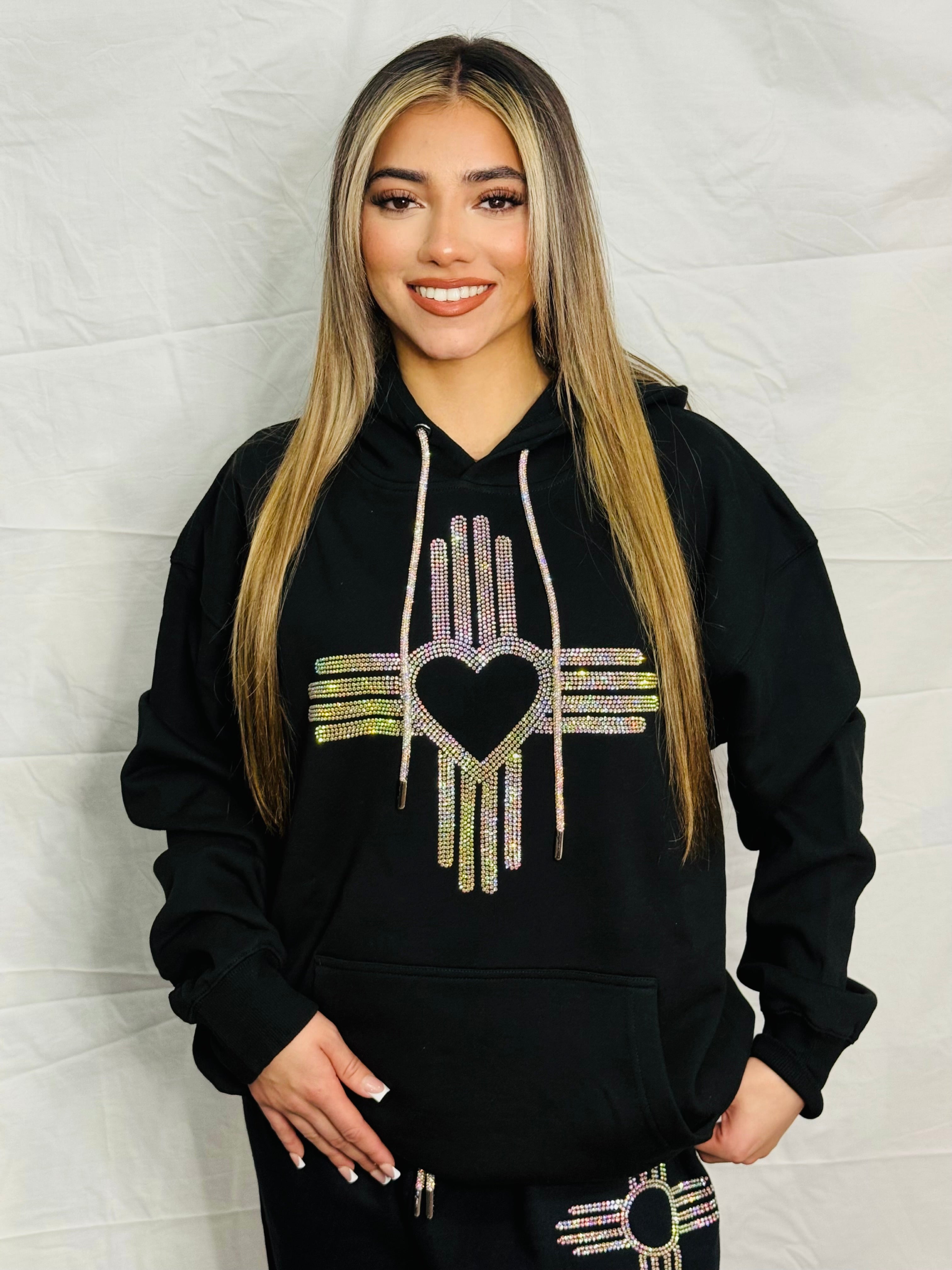 Iridescent Zia Heart Rhinestone Hoodie – Eddie Valentin