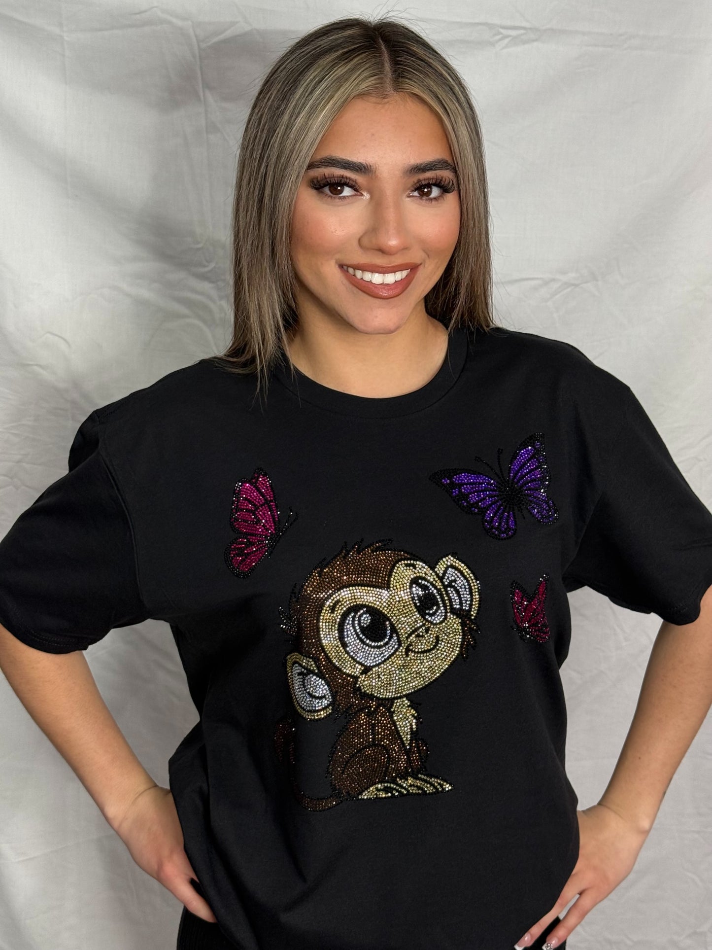 Monkey & Butterflies Rhinestone T-Shirt