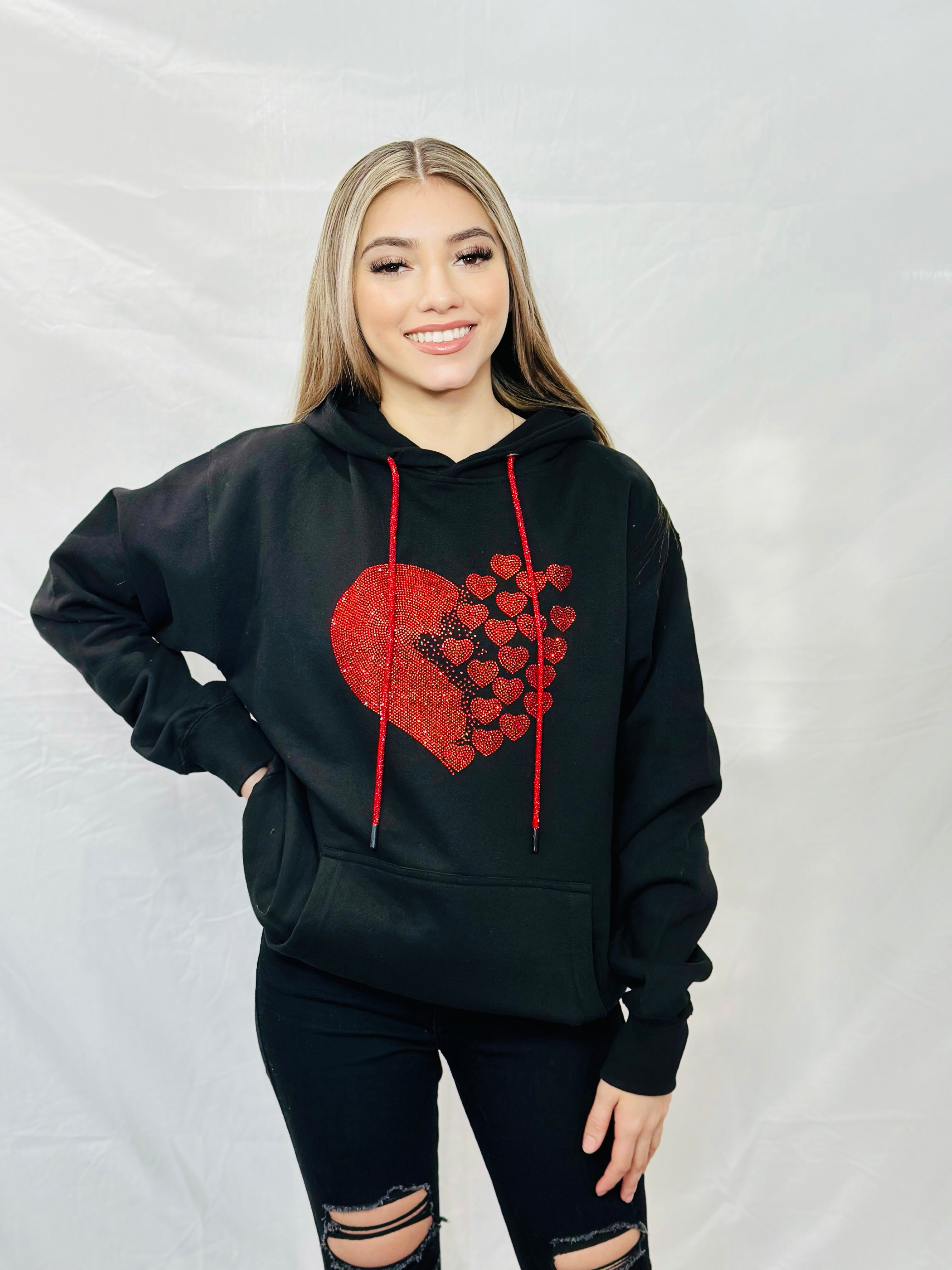 Red Rhinestone theobromine Hoodie string