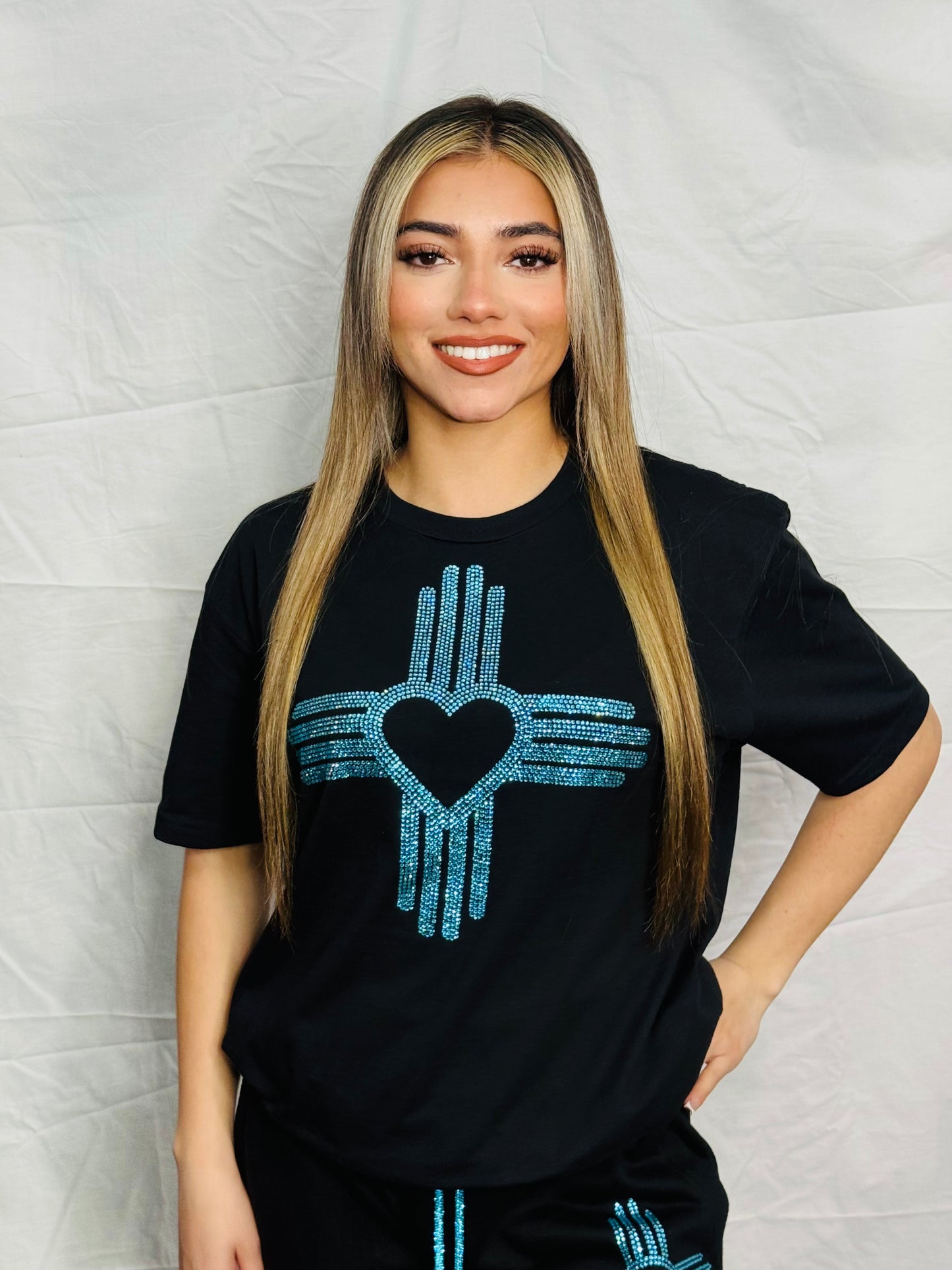 Turquoise Zia Heart Rhinestone T-Shirt