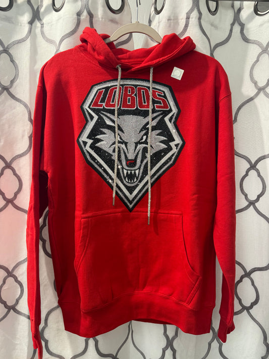 Red New Mexico UNM Lobos Rhinestone Hoodie