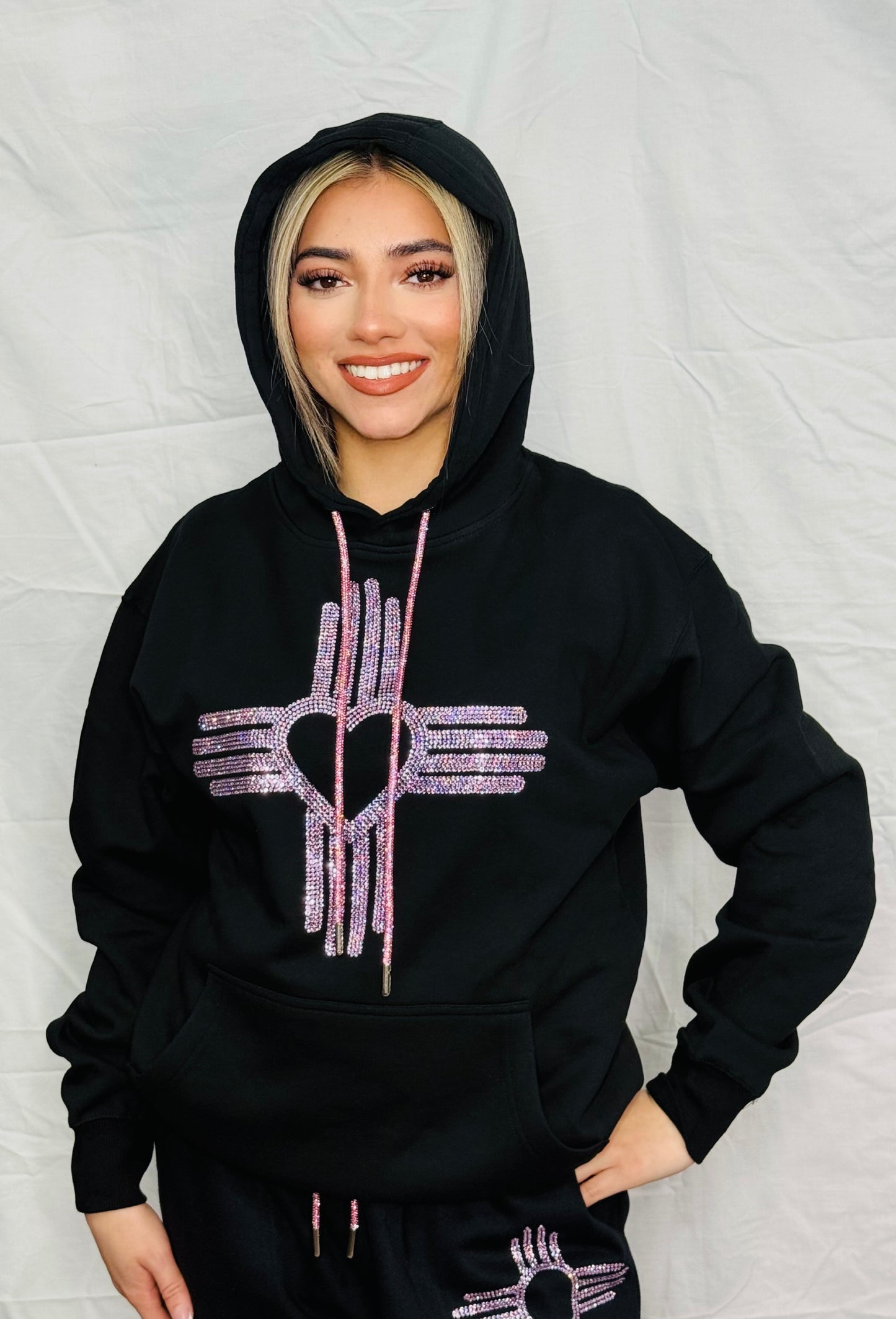 Pink Zia Heart Rhinestone Hoodie