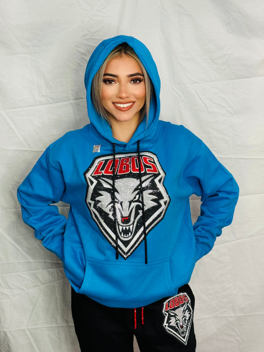 Turquoise UNM Lobos Rhinestone Hoodie