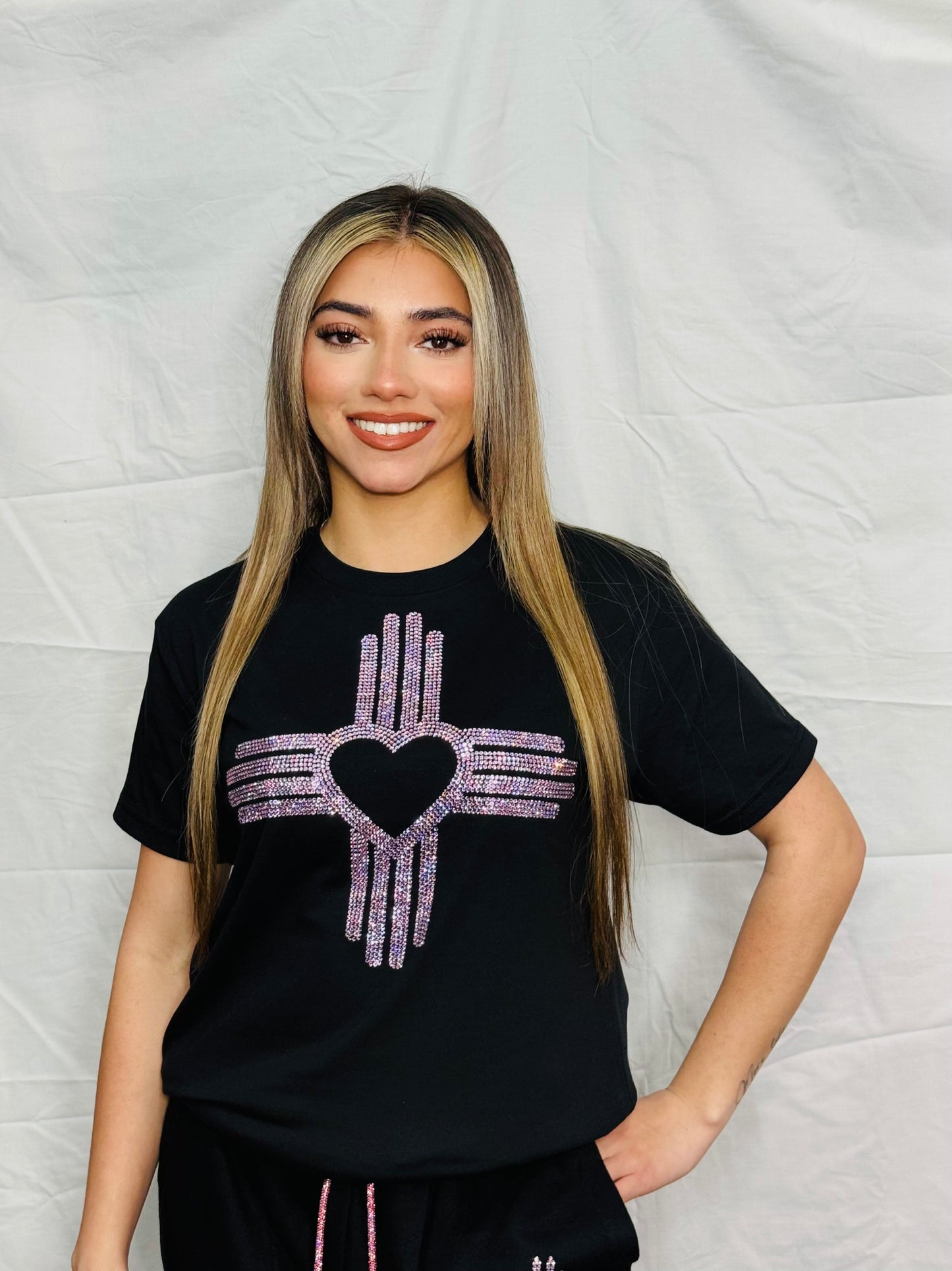 Pink Zia Heart Rhinestone T-Shirt