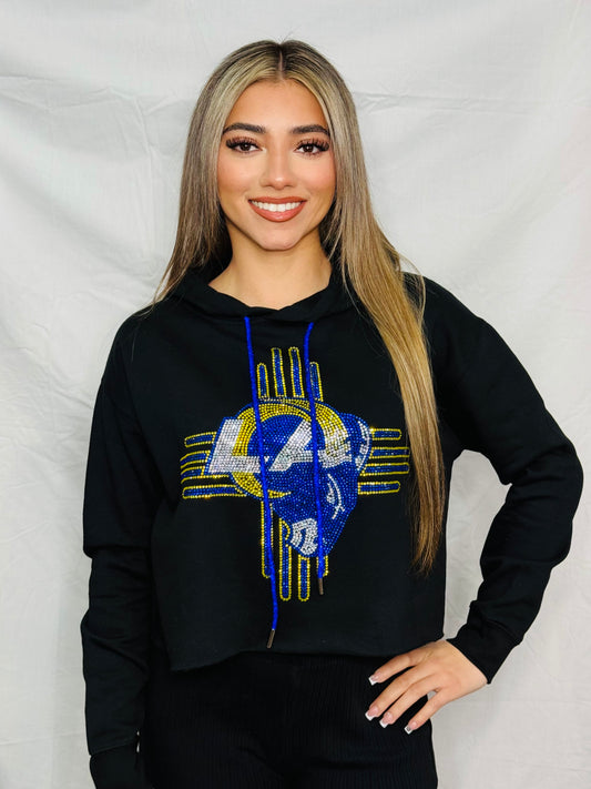 Zia LA Rams Rhinestone Crop Hoodie