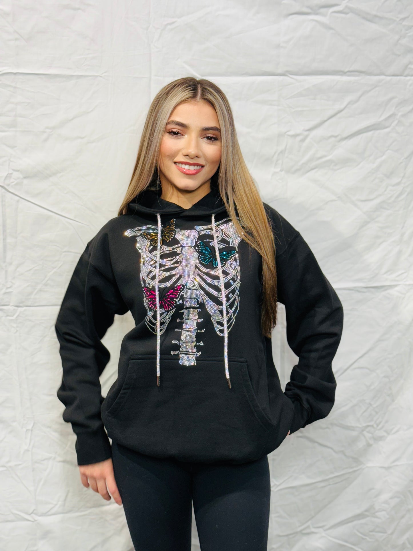 Rhinestone Butterfly Skeleton Hoodie