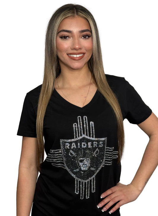 Zia Rhinestone Raiders V-Neck T-Shirt