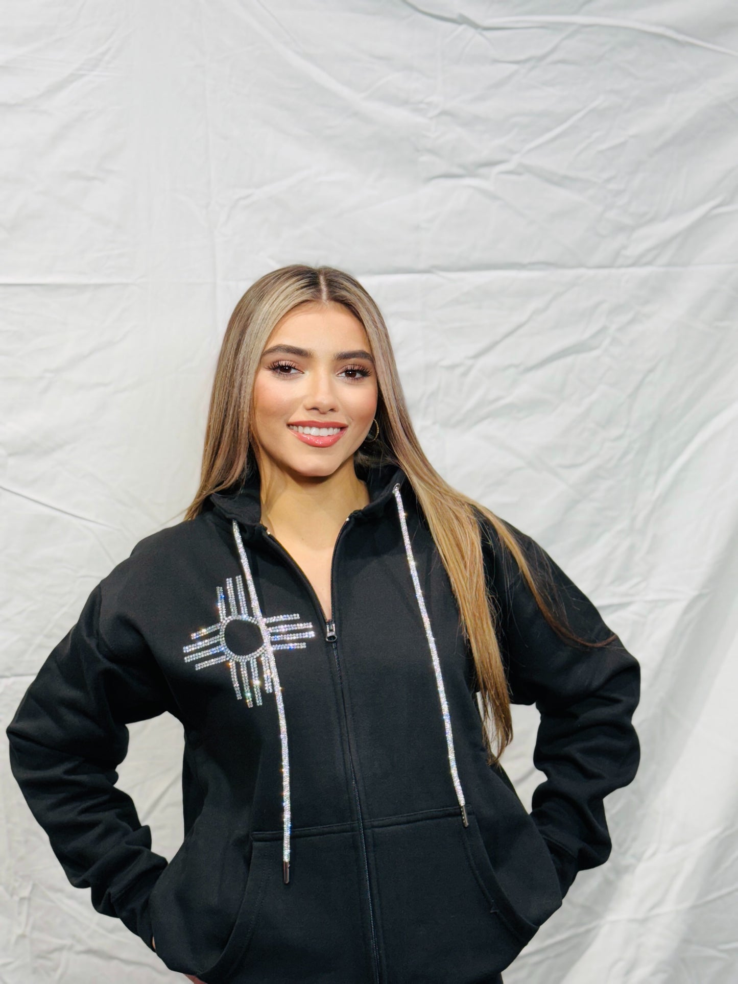 Silver Rhinestone Zia Zip Up Hoodie