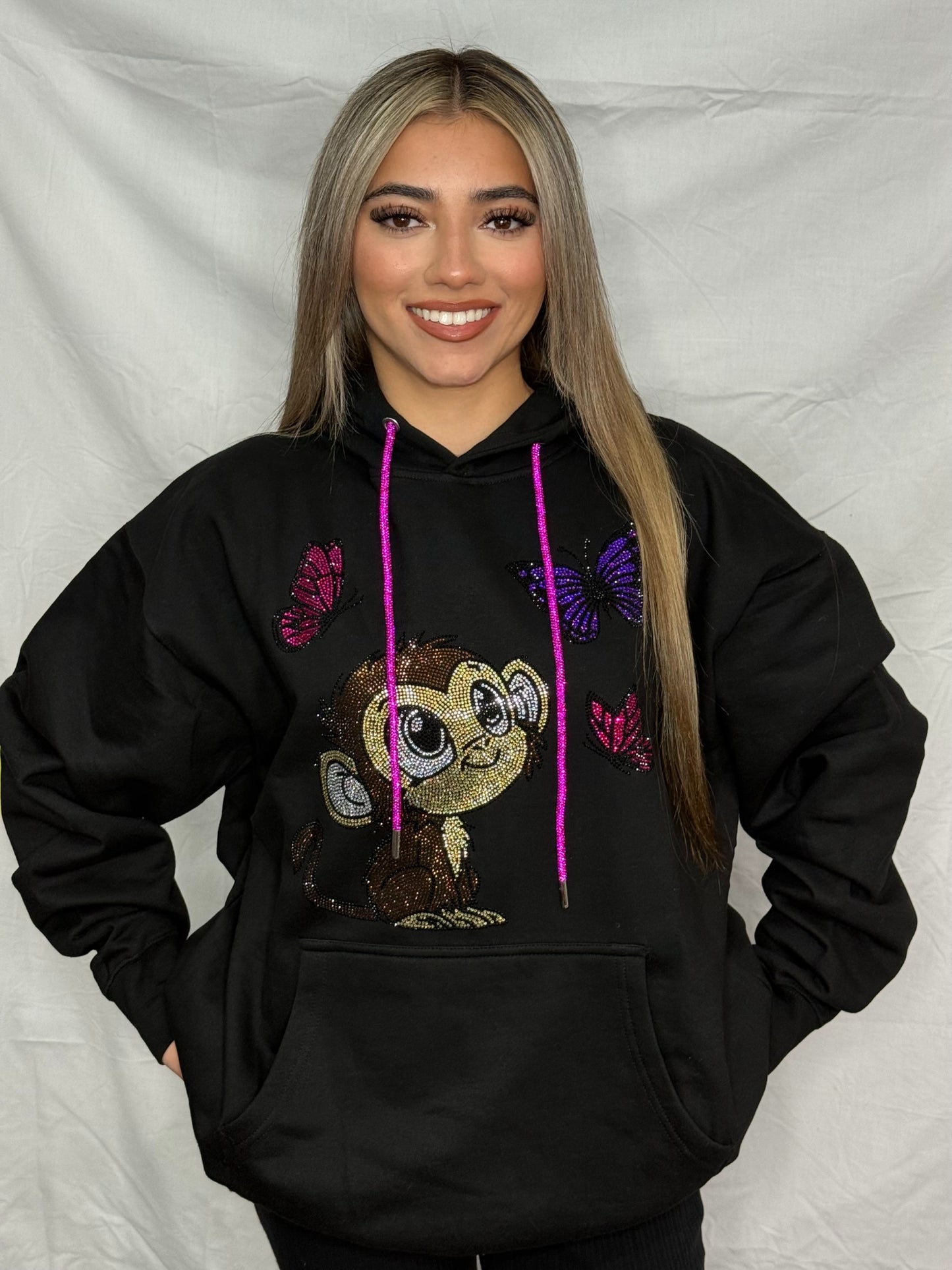 Monkey & Butterflies Rhinestone Hoodie
