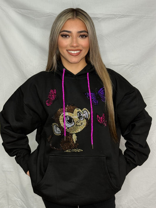 Monkey & Butterflies Rhinestone Hoodie