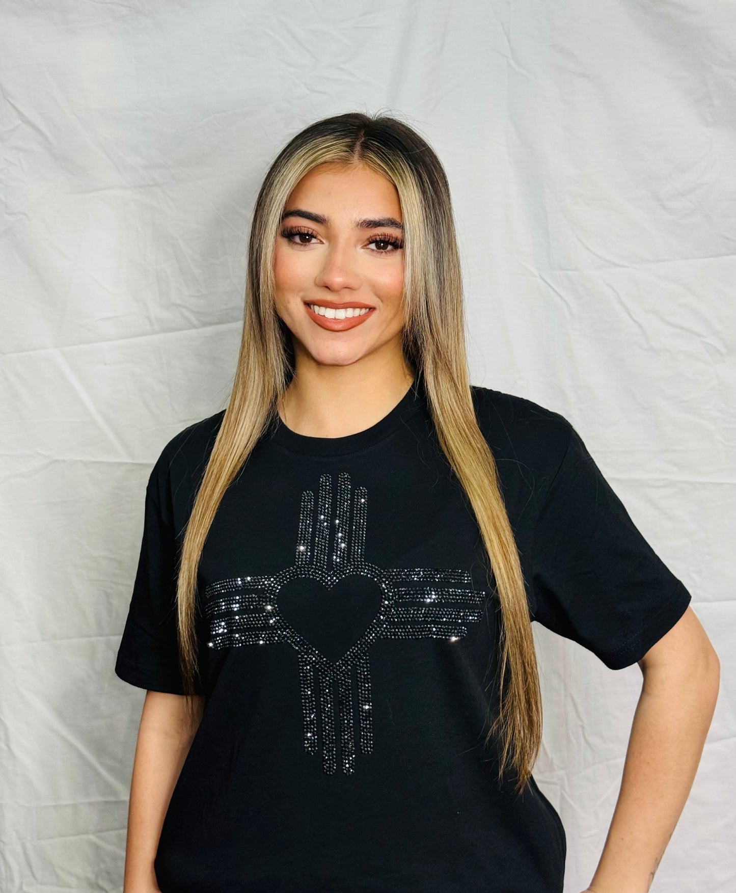Black Zia Heart Rhinestone T-Shirt