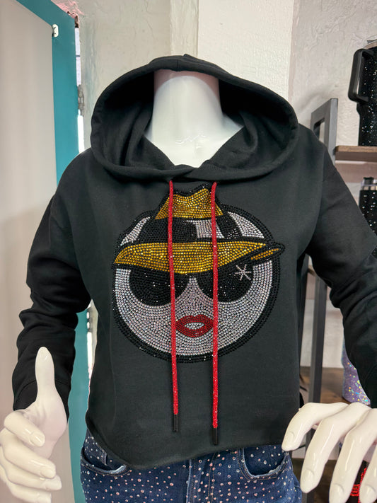 Lowrider Girl Rhinestone Crop Hoodie
