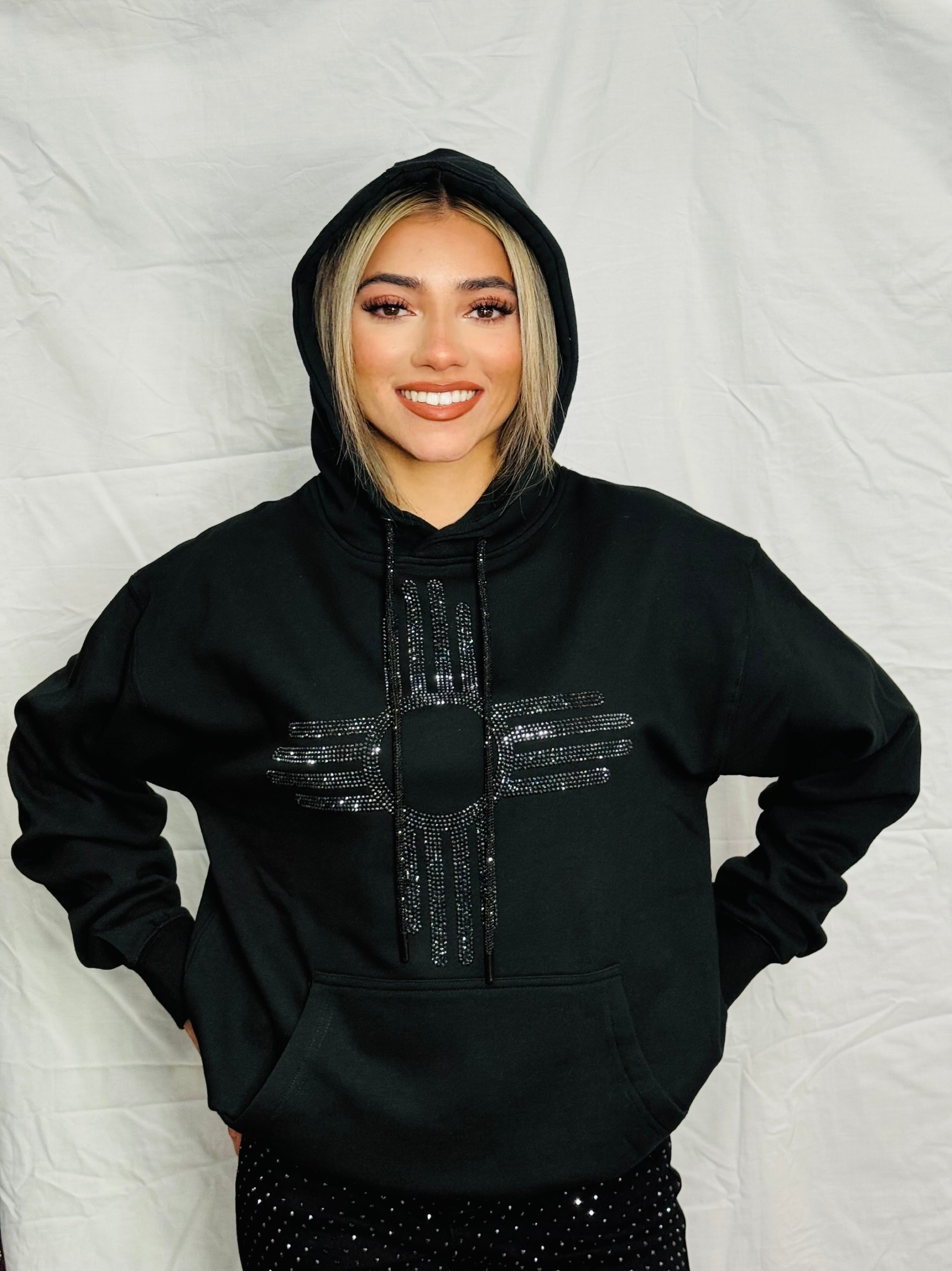 Black on Black Rhinestone Zia Hoodie – Eddie Valentin