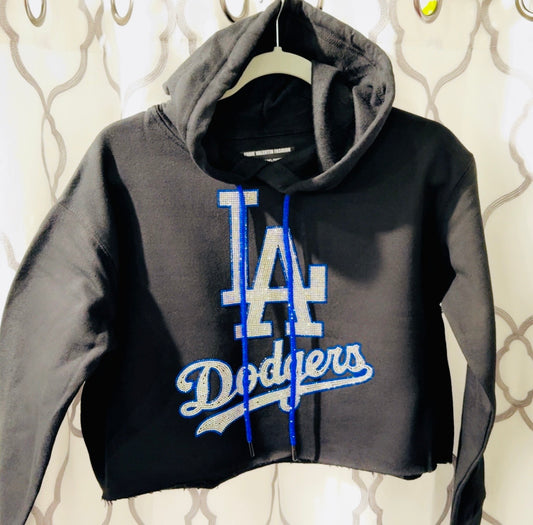 LA Dodgers Rhinestone Crop Hoodie