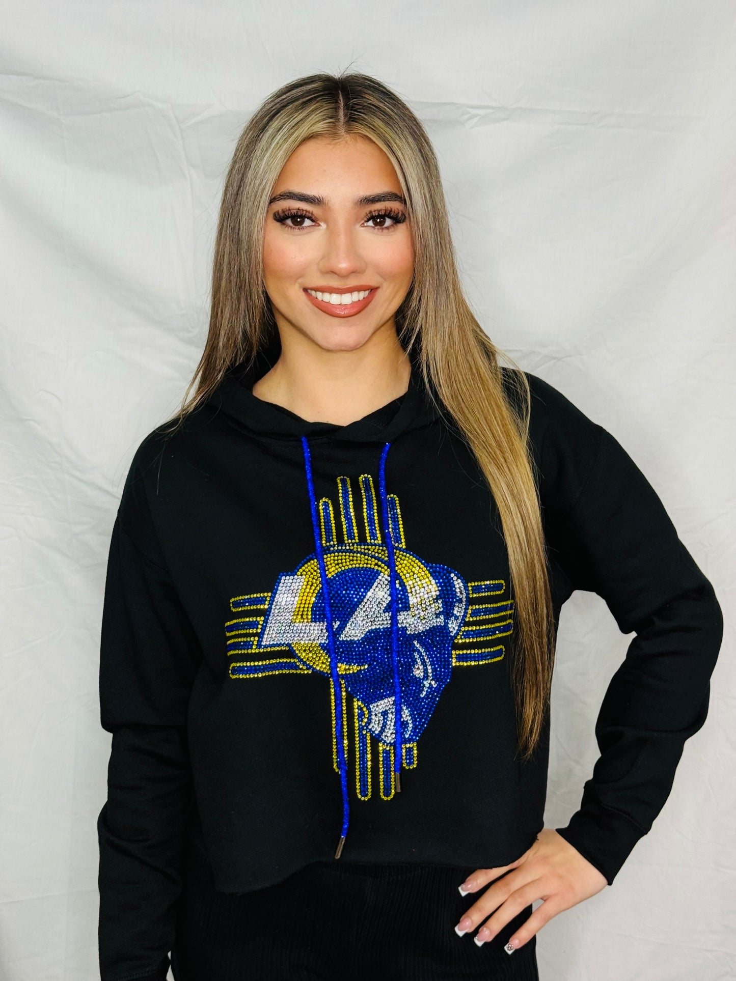 Zia LA Rams Rhinestone Crop Hoodie