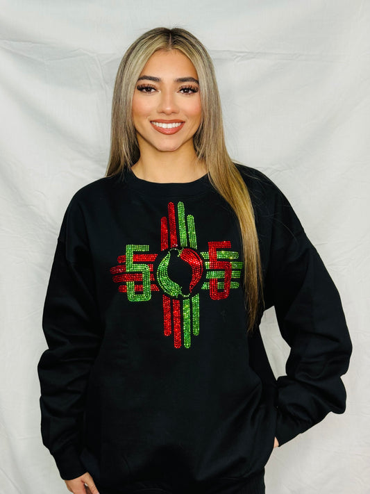 Red or Green Rhinestone Zia Sweatshirt