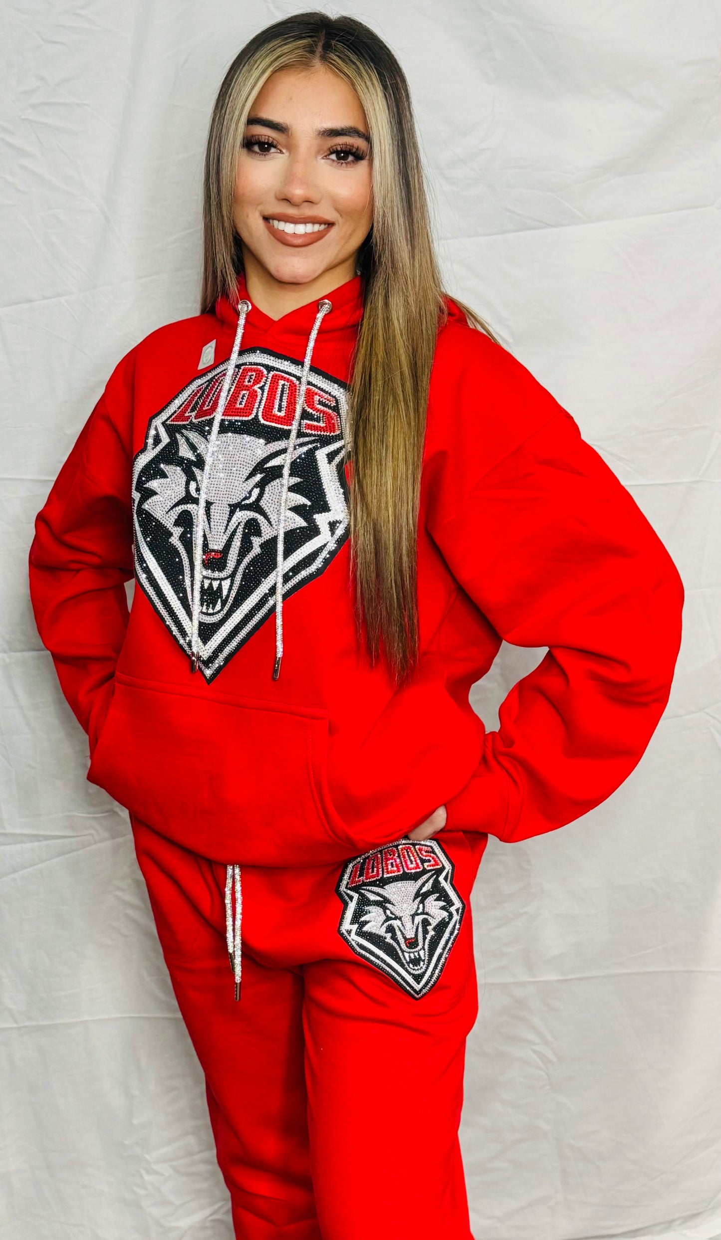 Red New Mexico UNM Lobos  Rhinestone Pants