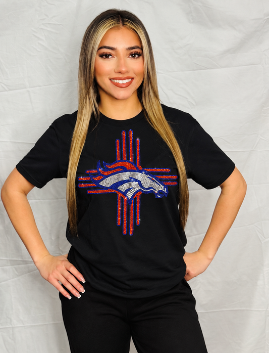 Zia Rhinestone Broncos T-Shirt Women’s Crew