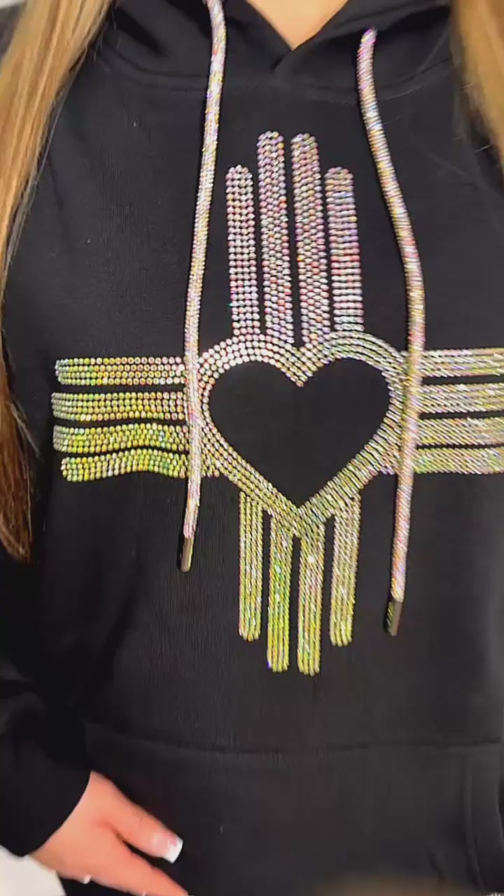 Iridescent Zia Heart Rhinestone Hoodie – Eddie Valentin