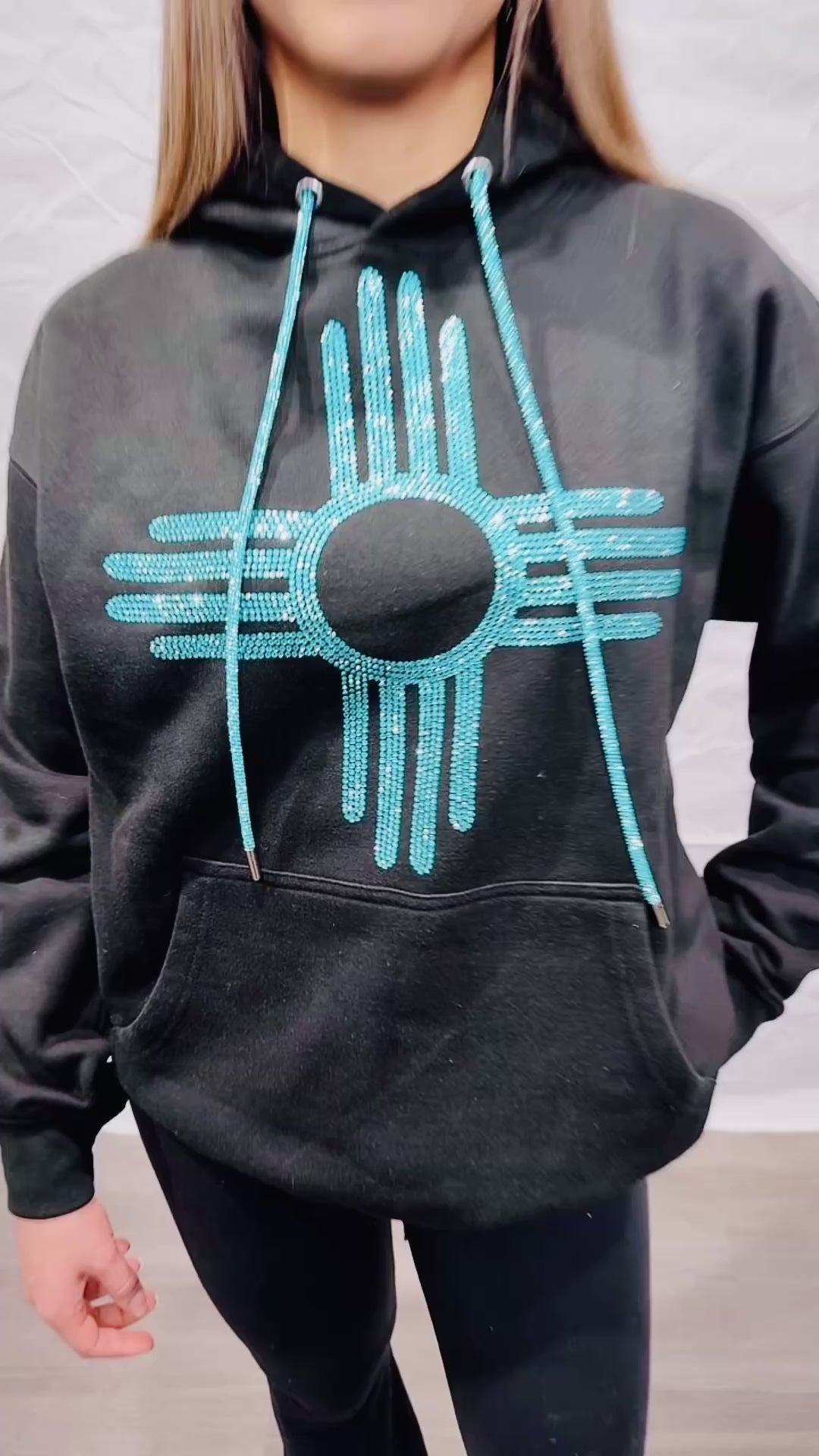 Turquoise Zia Rhinestone Hoodie – Eddie Valentin