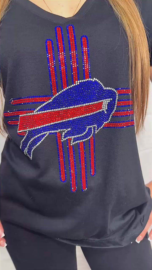 Zia Buffalo Bills Rhinestone V-Neck T-Shirt