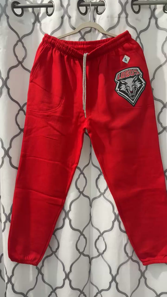 Red New Mexico Lobos Pants Rhinestone Hoodie