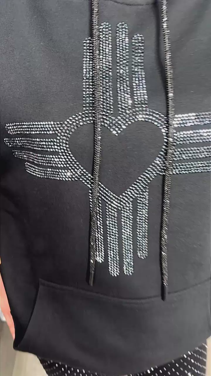 Black on Black Zia Heart Rhinestone Hoodie – Eddie Valentin