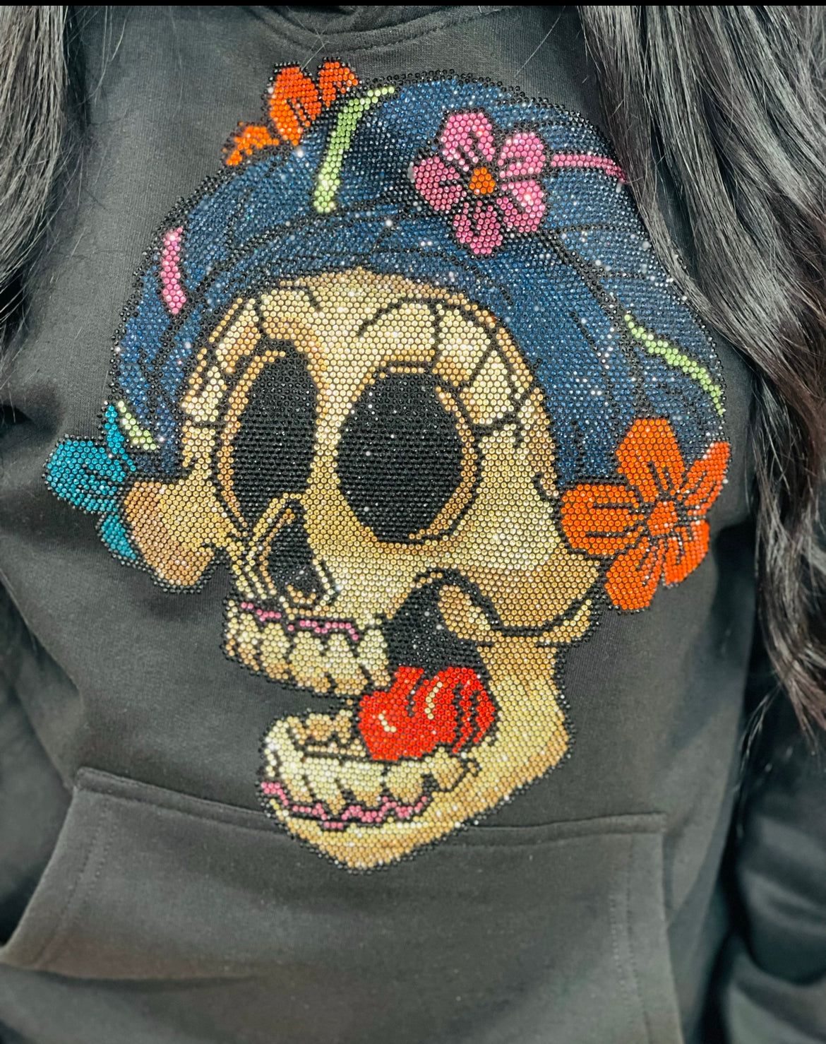 Skull rhinestone online hoodie